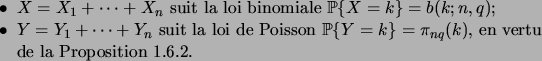 \begin{itemiz}
% latex2html id marker 1535\item $X=X_1+\dots+X_n$\ suit la loi...
...rob{Y=k}=\pi_{nq}(k)$,
en vertu de la Proposition~\ref{prop_lpn1}.
\end{itemiz}